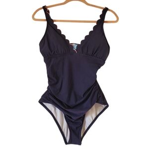 New Draper James Navy Scalloped One Piece Swimsuit Size Medium NWOT